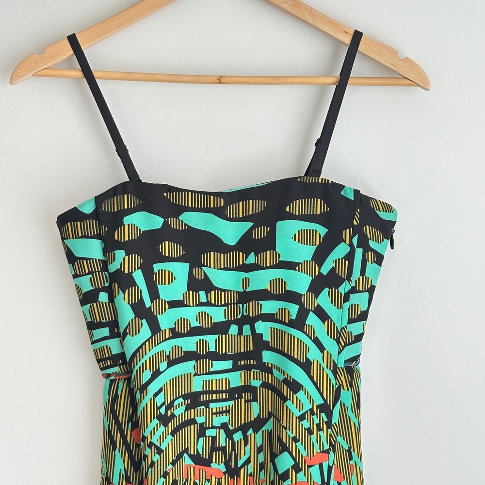 BCBGMaxAzria Multicolor Printed Maxi Dress - Black, Teal, Coral, Blue - Picture 3 of 12